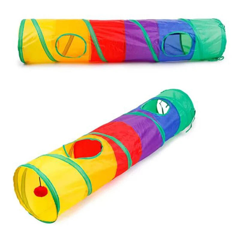 Tunnel de jeu pliable pour chat — coloris arc-en-ciel