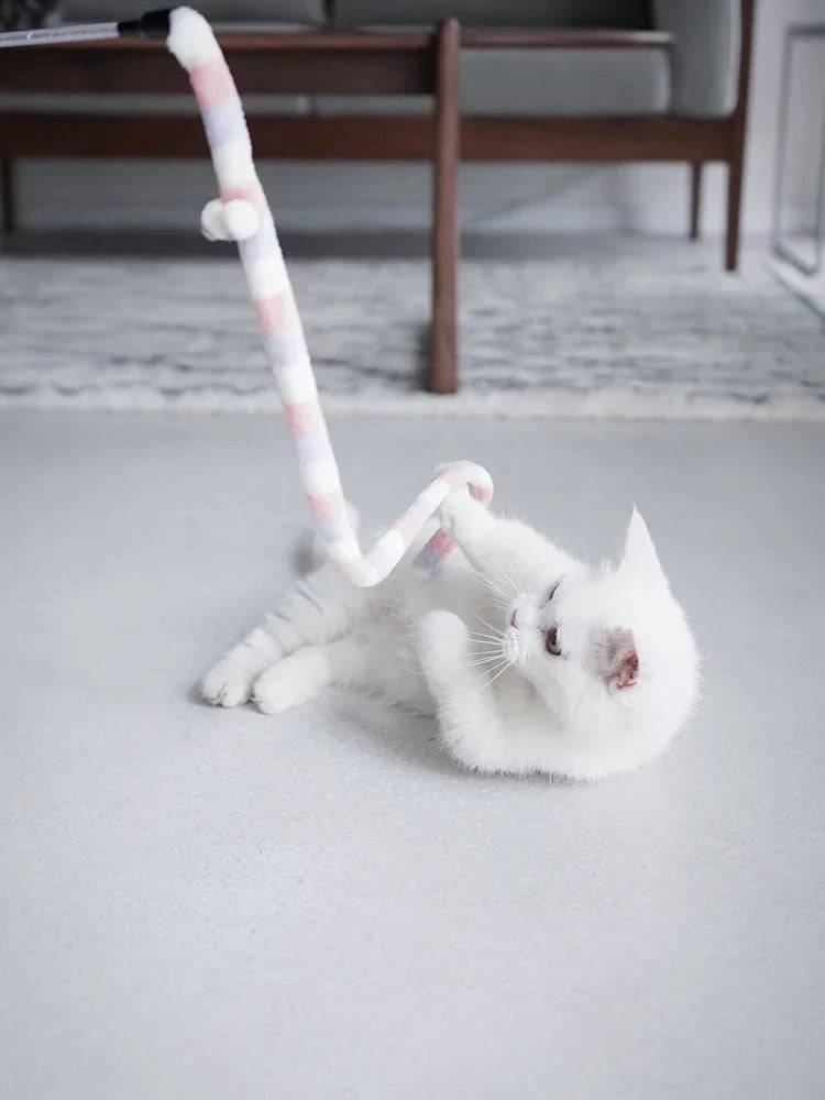 Canne teaser télescopique pour chat en action